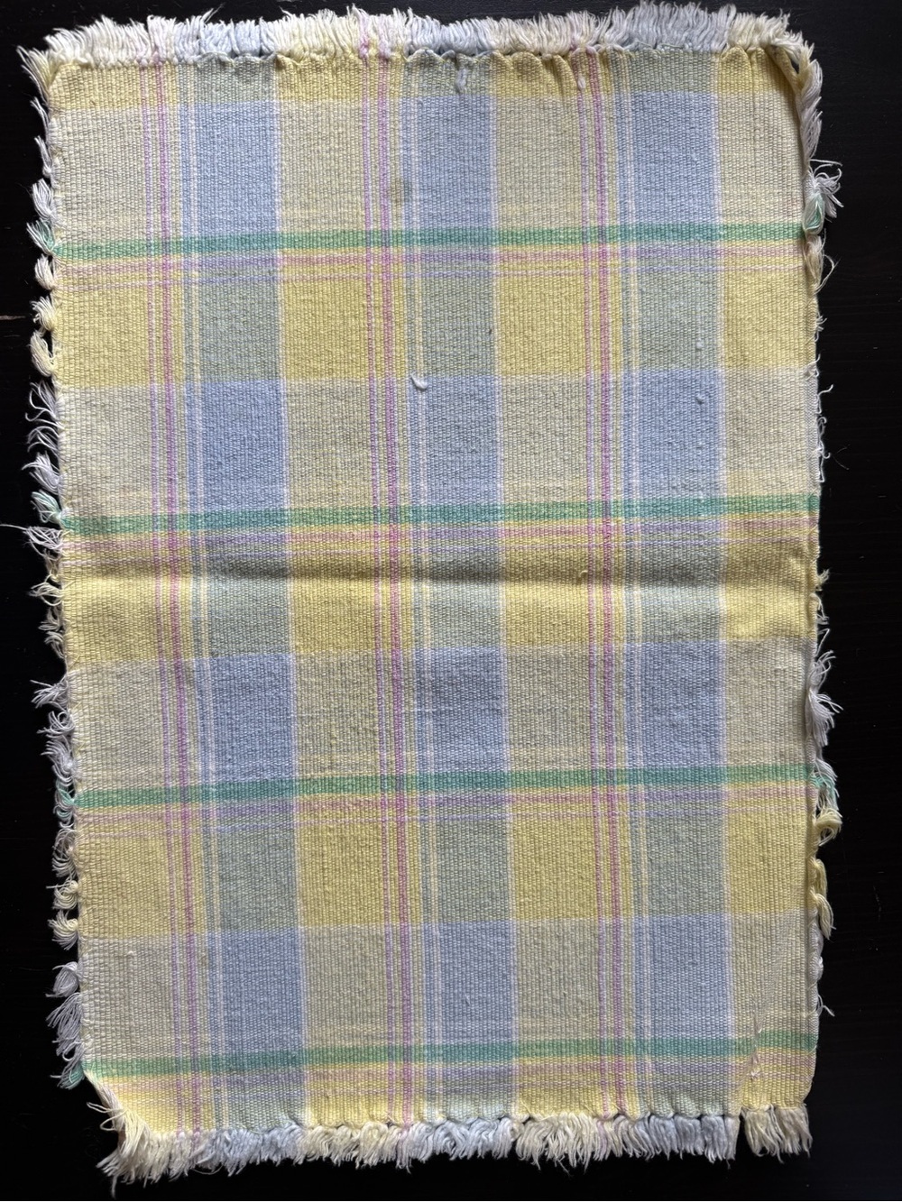 Fiesta Pastel Plaid Fringe placemats and napkins - Yellow & Blue from 1999